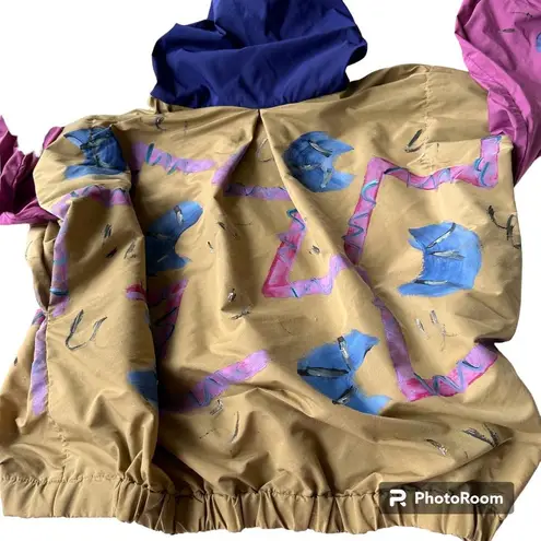 VTG Ann Original Seattle Hooded Rain Jacket Sz XXXL? Hand Painted Art to…