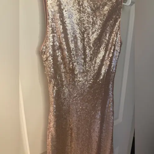 Lulu’s High Neck Cowl Back Maxi Sequin Dress, Gold/Tan, Size S Gold