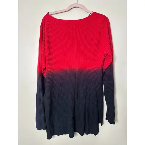 Ny Collection Womens XL Sweater Tunic Ribbed Ombre Pullover V Neck Long Sleeve