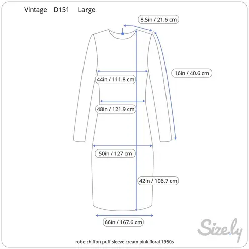 robe chiffon puff sleeve cream pink brown taupe floral 1950s Size L