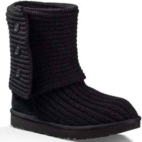 UGG Australia Black Classic CardyKnit Button Tall Boots, Size 7