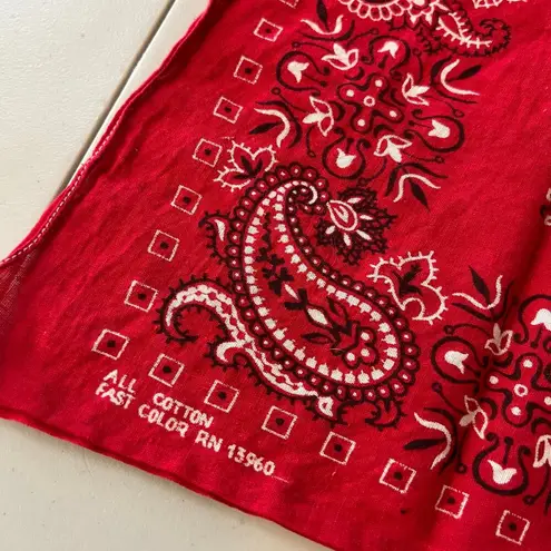 Vintage 90s Red Cotton USA Made Square Bandana Neck Tie