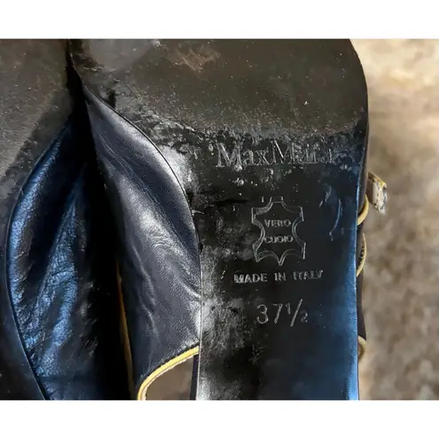 Max Mara Navy w/Bone Patent Leather Trim Low Kitten Heel Slingback Pumps 37.5/7