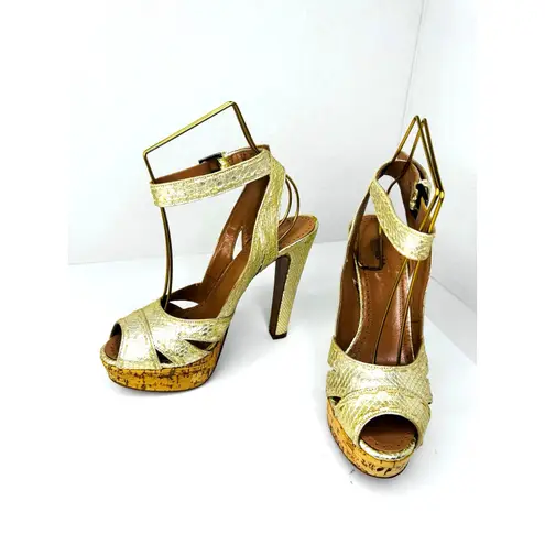 Alaïa Gold Snake Embossed Leather Platform High Heel Sandals EU 36.5 Luxury Size 6.5