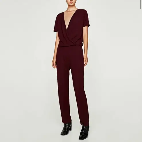 ZARA  Burgundy Ribbed Jumpsuit