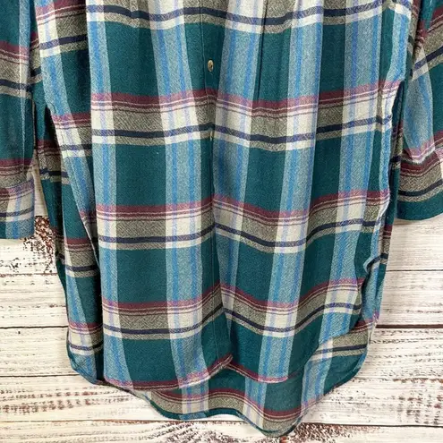 Akemi + Kin Anthropologie  Lucie Blue Green Flannel Plaid Tunic Shirt, EUC, Small