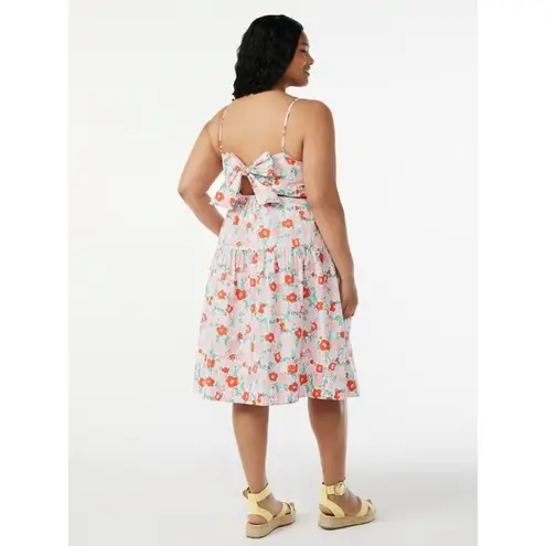 2. Free Assembly Pink & GreenFloral Tiered Midi Dress with Tie Back Size X