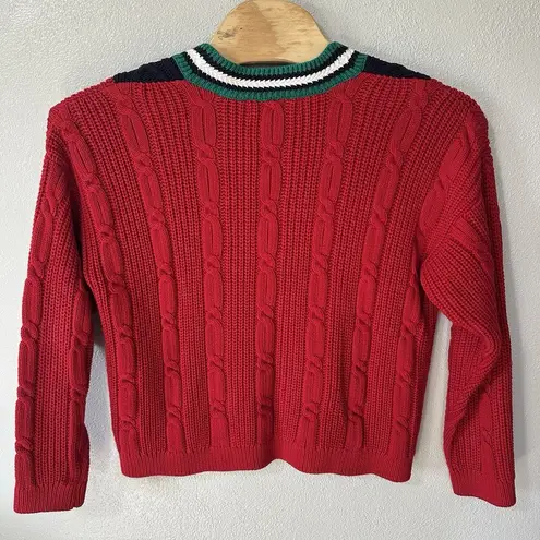 Vintage Tennis Preppy Cableknit Cardigan Sweater Red Blue Green White Size Large