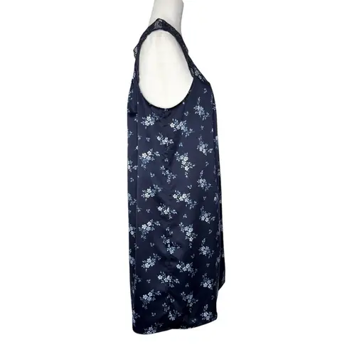 LRL Ralph Lauren S Black Label Satin Lace Floral Nightgown Sleep Slip Dress Logo Blue