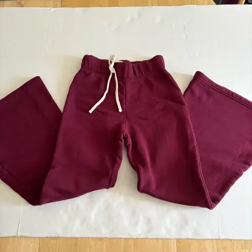 Women's Les Tien Bella Bell Bottom STRUCTURED FLEECE Sweatpants burgundy XS Red