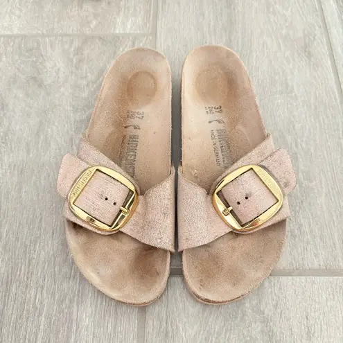 Birkenstock  Women's Cream Mules with Gold Buckle