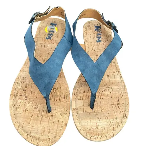 NWOT Korks Skylar Womens Pleather Adjustable Thong Sandals, Blue Dark Denim SZ 9