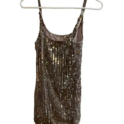 Women's XS Silver Sequined Mesh Tank Top Sleeveless Party Camisole