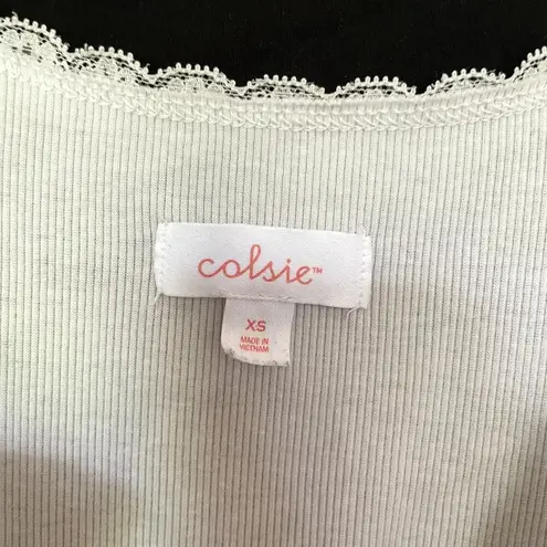 Colsie ribbed white crop top frill lace casual women's size XS summer light