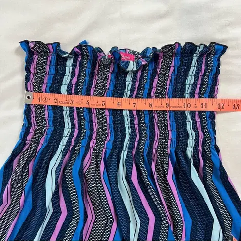 Prestige Edge Women's Strapless Mini Dress Medium Chevron Print Tube Top Blue