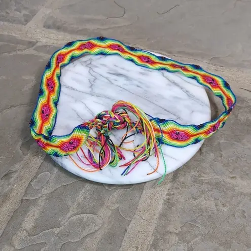 Handmade Rainbow Tie Braided Belt Tassel Ends Retro Hippy Pride Fringe Vibrant Colors