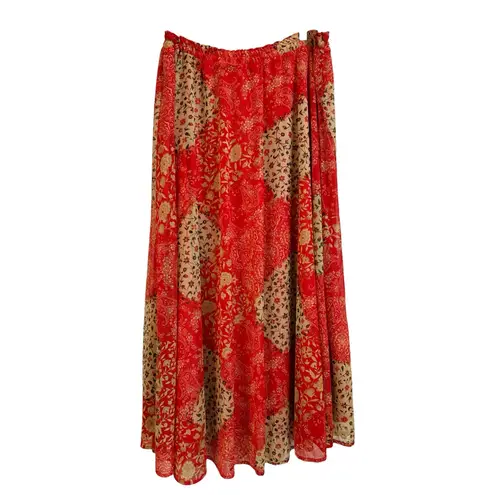 Coldwater Creek Skirt Women Size XL Red Tan Patch Mesh Pullon Boho Western Flowy - Image 2