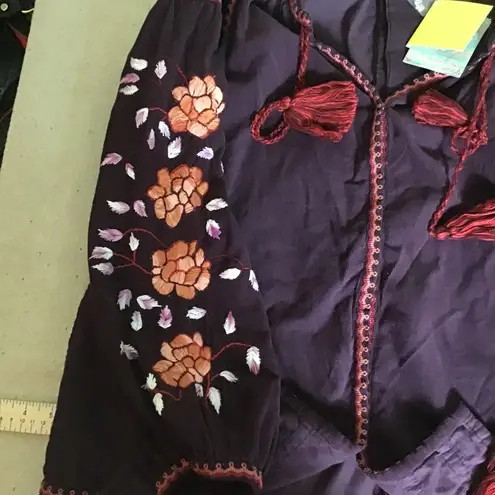 Roberta Roller Rabbit Roller Rabbit Women Nyima Plum Boho Peasant Slv Shirt Jacket Sz XS/S NWT
