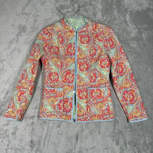 J. McLaughlin  Jacket Women Small Green Orange Floral Quilted Boho Granny Grandma