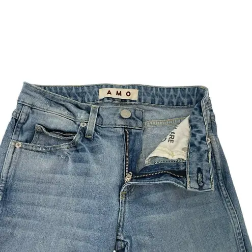 AMO Cropped Distressed Raw Hem Skinny Jeans Stretch Denim Light Wash size 25