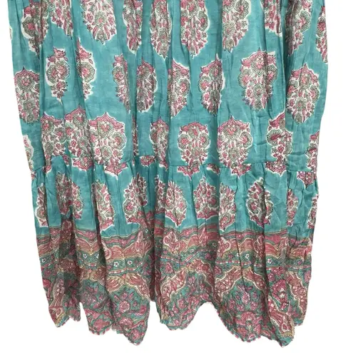 Alicia Bell Lola Ruffle Cotton Silk Boho Tiered Maxi Cover Up Dress Teal Pink M Size M