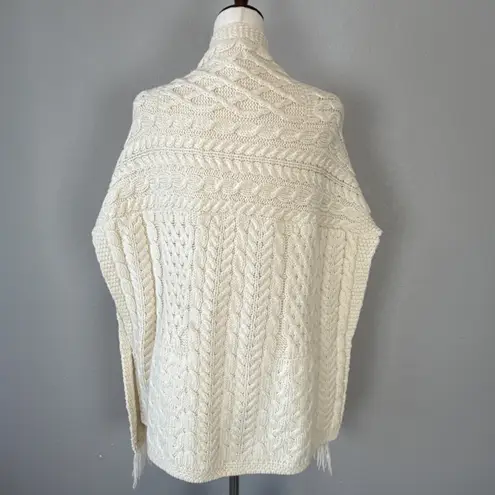 Aran Craft Irish Cable Knit Pocket Shawl Poncho Sweater OS Ivory Merino Wool Size undefined