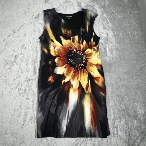 Saint Tropez West Dress Womens 14 Black Yellow Floral Sheath Sunflower Colorful