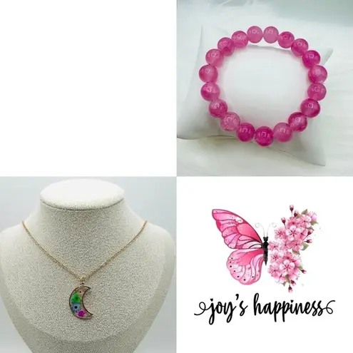 Spring theme Necklace and Bracelet Duo Pink
