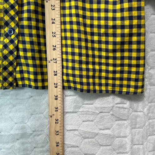 Talbots  Woman 3X Yellow Navy Blue Gingham Plaid Button Front‎
