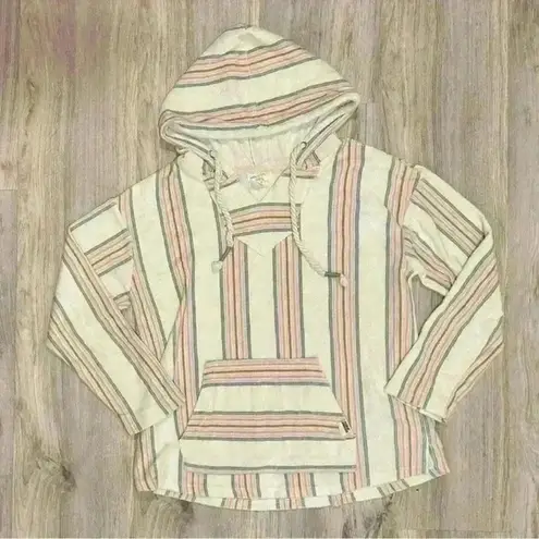 Southern Spirit Striped Beach Vacation Comfy Hoodie Poncho Sweatshirt Size S White