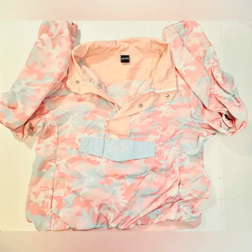 Kylie Camo Anorak Jacket Windbreaker Kangaroo Pocket Oversized Half Zip Large Pink