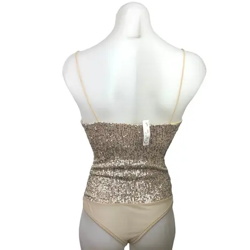 NEW Chocolate Gold Sequin Metallic Embellished Sleeveless Cami Bodysuit Size M Size M
