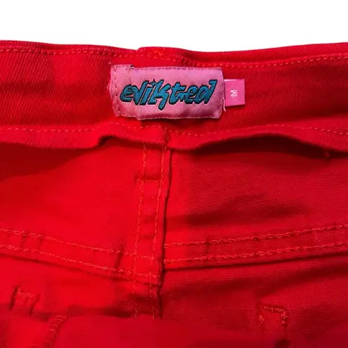 Edikted Engine Red Lace Up Front Flare Leg Jeans, Sz M