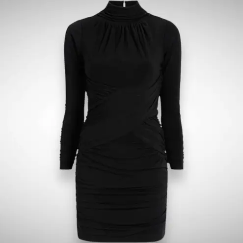 Cinq à Sept Cinq a Sept Amar Black Open Back Ruched Cross Over Stretch Mini Dress Size 2