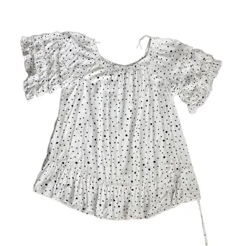 FATE. Anya polka dot ruffled bell sleeve mini dress WHITE BLACK SZ MEDIUM