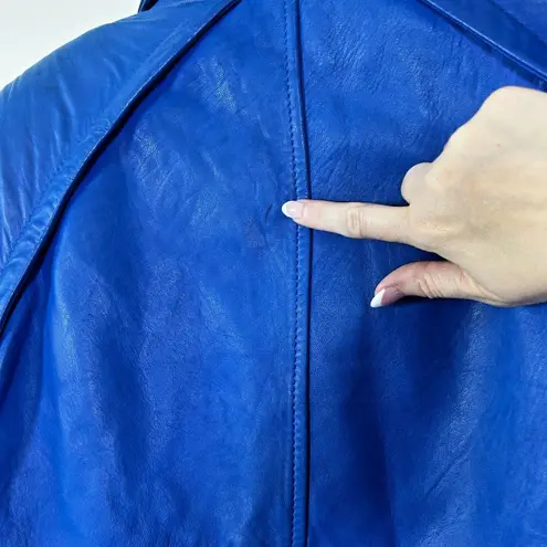 Andrew Marc Vintage 80's Electric Blue 100% Genuine Leather Jacket Womens Medium - Image 11