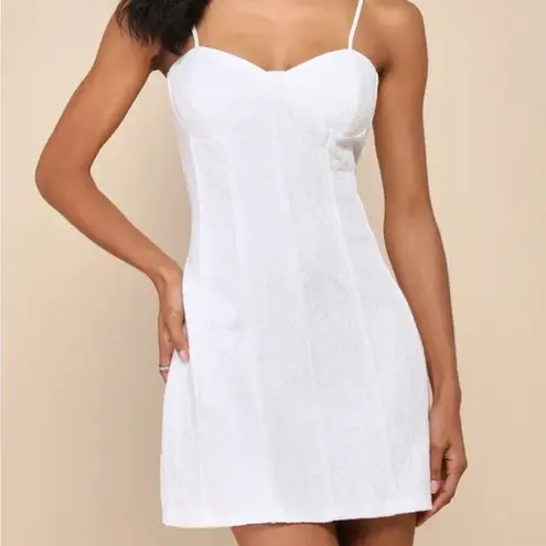 Lulus  Dainty Personality Ivory Lace Seamed Bustier Mini Dress