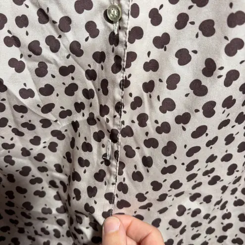 VTG Henri Joren Brown Apple Print Collared Top Polyester SEE Womens XXL Quirky