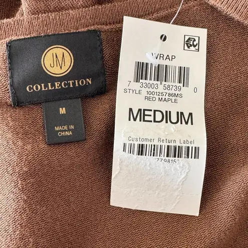 JM Collection Medium Sweater V-Neck Long Sleeve Stretch TIght-Knit Brown New