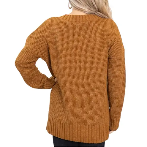 New In Camel Knit Sweater size Small Button Detail Long Sleeves NWT V Neck Brown