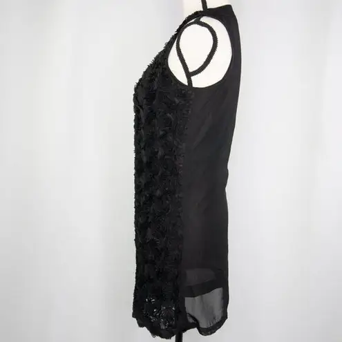 Black sleeveless floral mini dress with 3D flowers design Size XXS