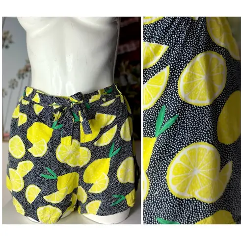 Primark  Lemon Print Black PJ Sleep Shorts Lightweight Size Large 10/12