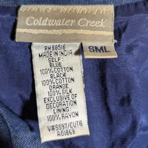 Vtg 1990s Coldwater Creek Blue Denim Orange Silk Floral Patchwork Jacket Sz S