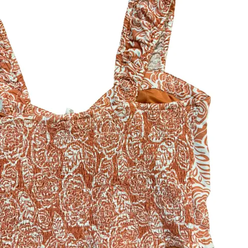Midnight sky Womens Boho Floral Print Cropped Tank Rust Orange & White Sz L