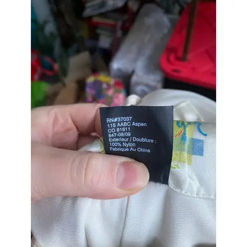 Obermeyer Y2K Bedazzled Cream Cargo Ski Snow Pants Wide Leg Medium 9/10 Granola