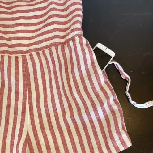 C&C California  red and white 100% linen romper sz 8 EUC costal grandma