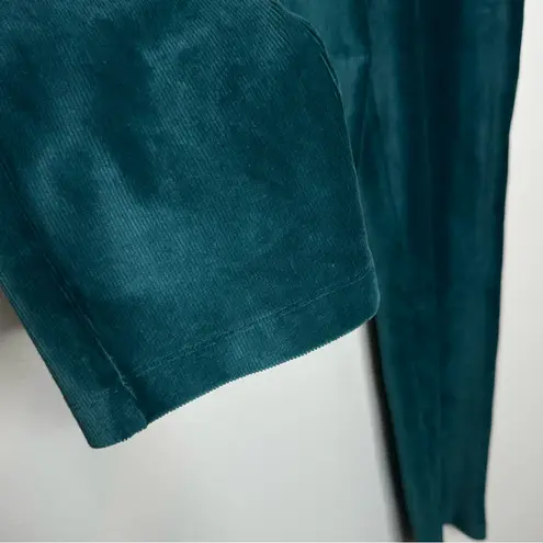 Susan Graver Teal Velvet Pants Stretch High Rise Pull On Wide Leg Soft L Green