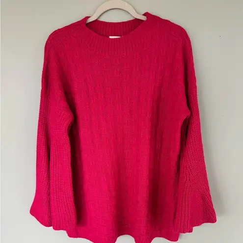 Umgee  fuchsia Pink Bell Sleeve Chunky Knit Sweater size L loose oversized barbie