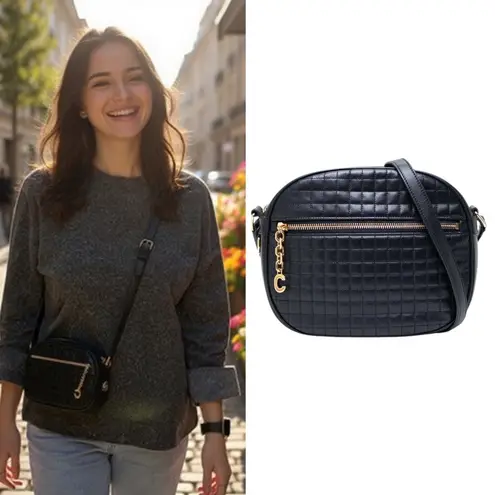 CELINE C Charm Quilted Calfskin Small Crossbody Camera Bag Black Gold 2019