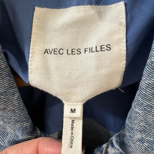 Avec Les Filles Women's Lightweight Denim Floral Patchwork Jean Jacket Medium